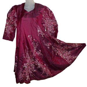 Vintage Maroon‎ Floral 100% Silk Dress Salwar India Style Gorgeous!! L